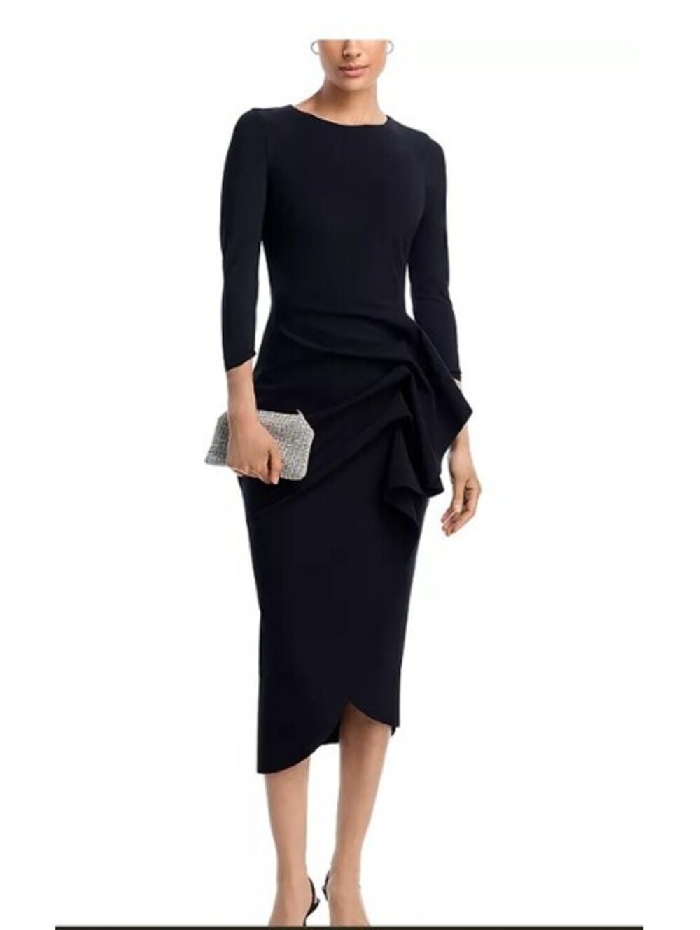 Chiara Boni La Petite Robe Wang 3/4 Sleeve Side Ruffle Dress